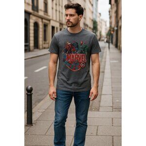 Marvel Comics Graphic Tee Shirt Gray Size M Superhero Avengers Retro Style Y2K